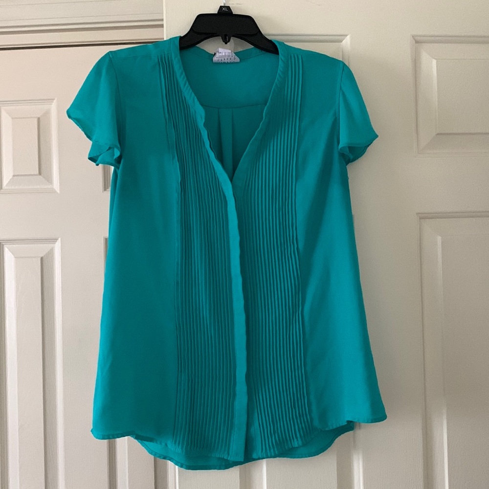 Teal, butting down blouse